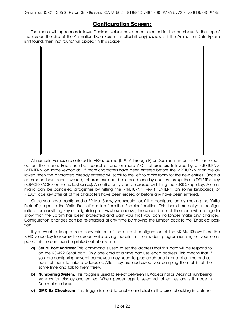 Configuration screen | Gilderfluke&Co DMX-512 Output MultiShow Brick User Manual | Page 16 / 26