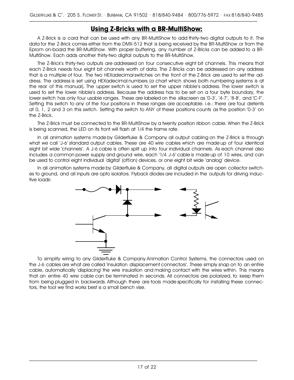 Using z-bricks with a br-multishow | Gilderfluke&Co DMX-512 Output MultiShow Brick User Manual | Page 21 / 26