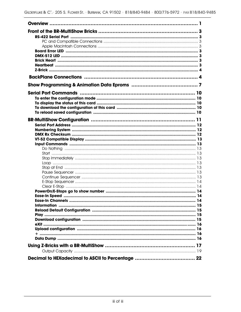 Gilderfluke&Co DMX-512 Output MultiShow Brick User Manual | Page 3 / 26