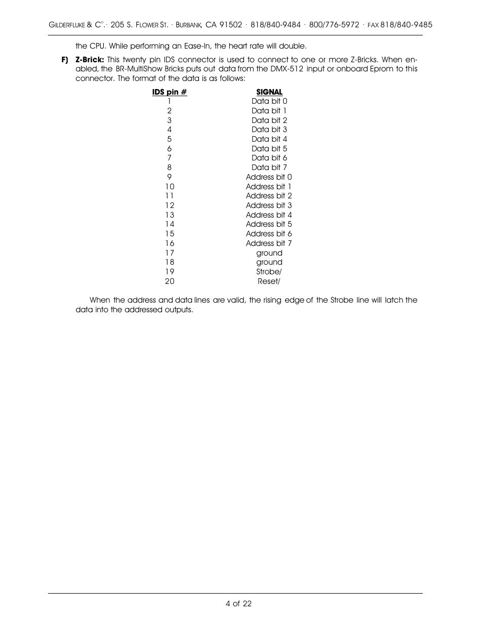 Gilderfluke&Co DMX-512 Output MultiShow Brick User Manual | Page 8 / 26