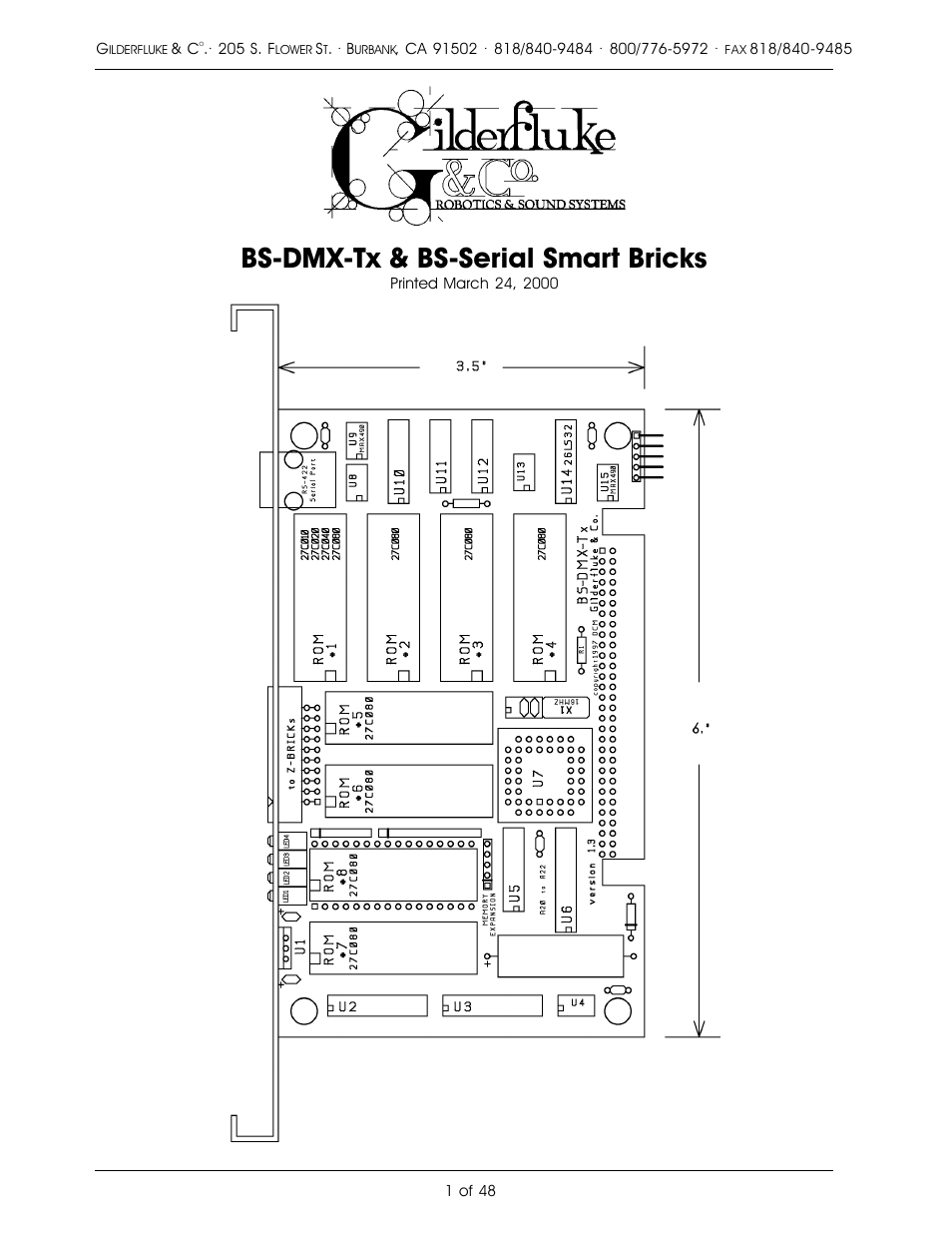 Gilderfluke&Co DMX-512, Serial, and MIDI Output Smart Bricks User Manual | 48 pages