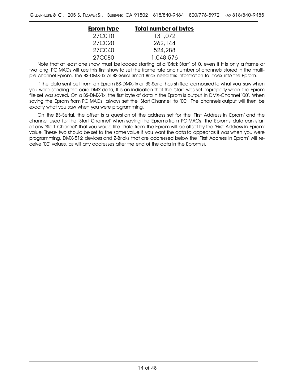 Gilderfluke&Co DMX-512, Serial, and MIDI Output Smart Bricks User Manual | Page 14 / 48