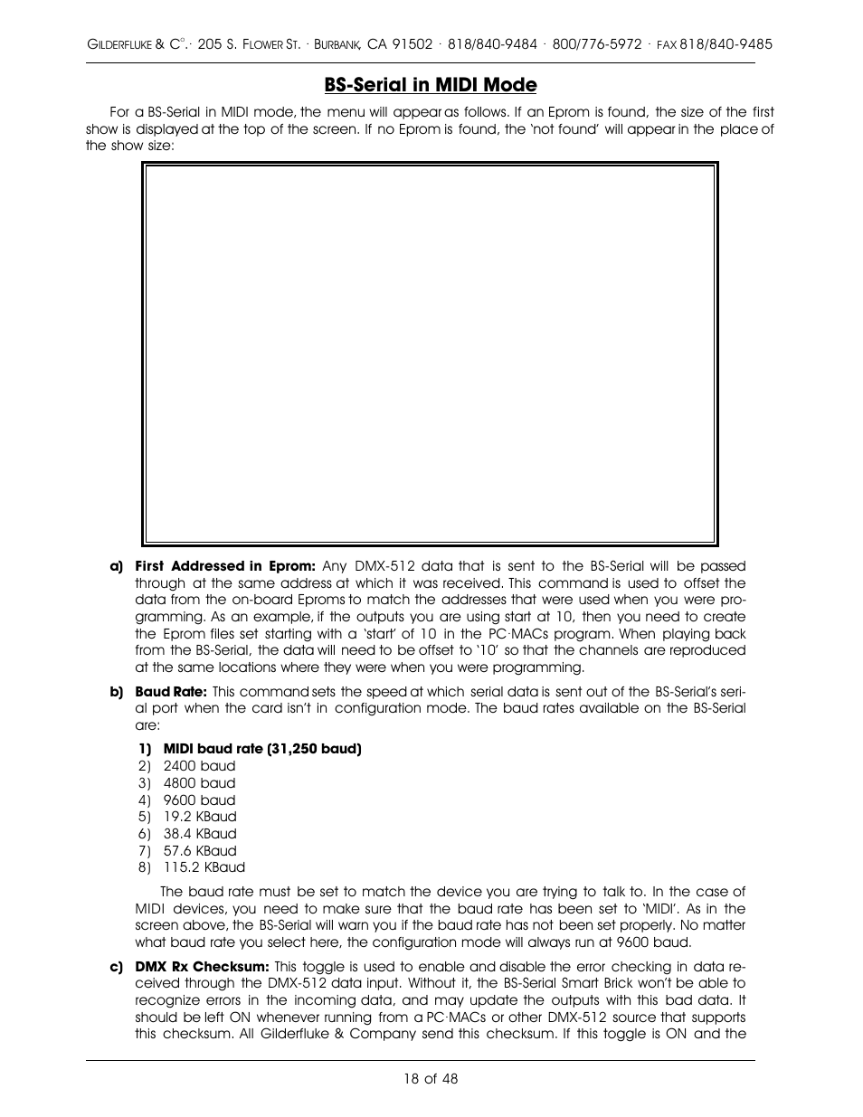 Bs-serial in midi mode | Gilderfluke&Co DMX-512, Serial, and MIDI Output Smart Bricks User Manual | Page 18 / 48