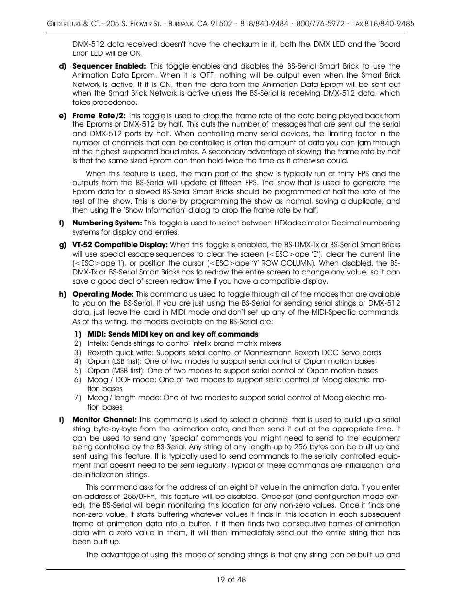 Gilderfluke&Co DMX-512, Serial, and MIDI Output Smart Bricks User Manual | Page 19 / 48