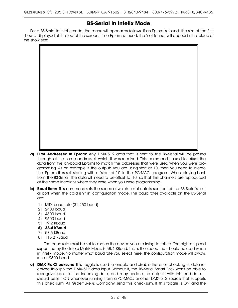 Bs-serial in intelix mode | Gilderfluke&Co DMX-512, Serial, and MIDI Output Smart Bricks User Manual | Page 23 / 48