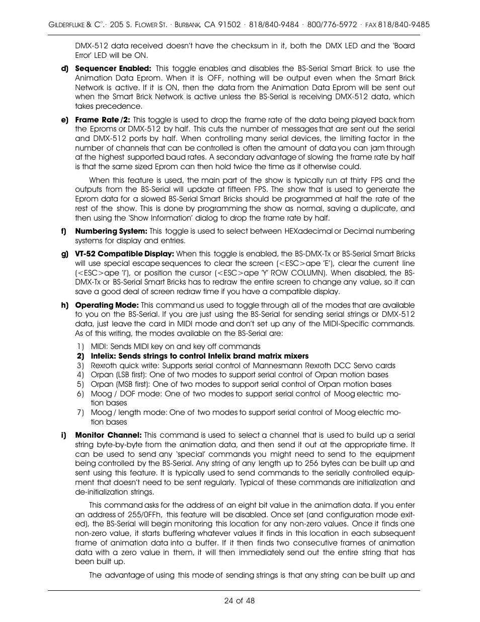 Gilderfluke&Co DMX-512, Serial, and MIDI Output Smart Bricks User Manual | Page 24 / 48