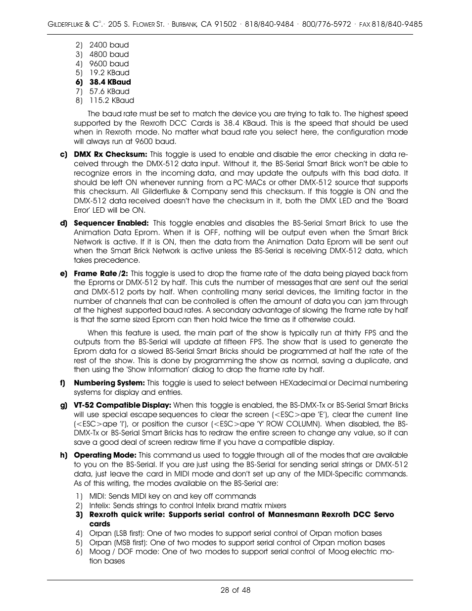 Gilderfluke&Co DMX-512, Serial, and MIDI Output Smart Bricks User Manual | Page 28 / 48