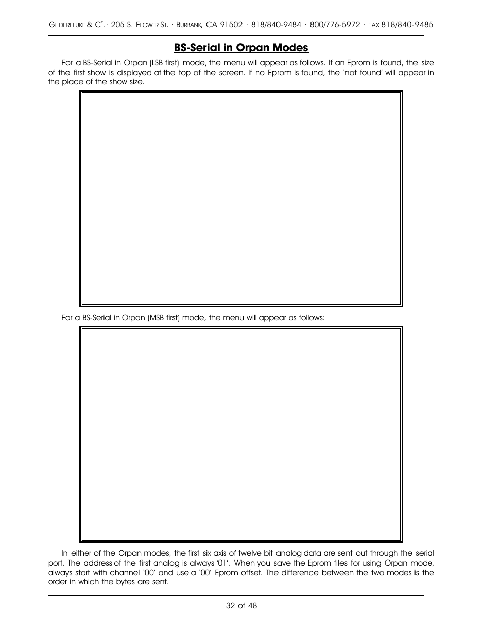 Bs-serial in orpan modes | Gilderfluke&Co DMX-512, Serial, and MIDI Output Smart Bricks User Manual | Page 32 / 48