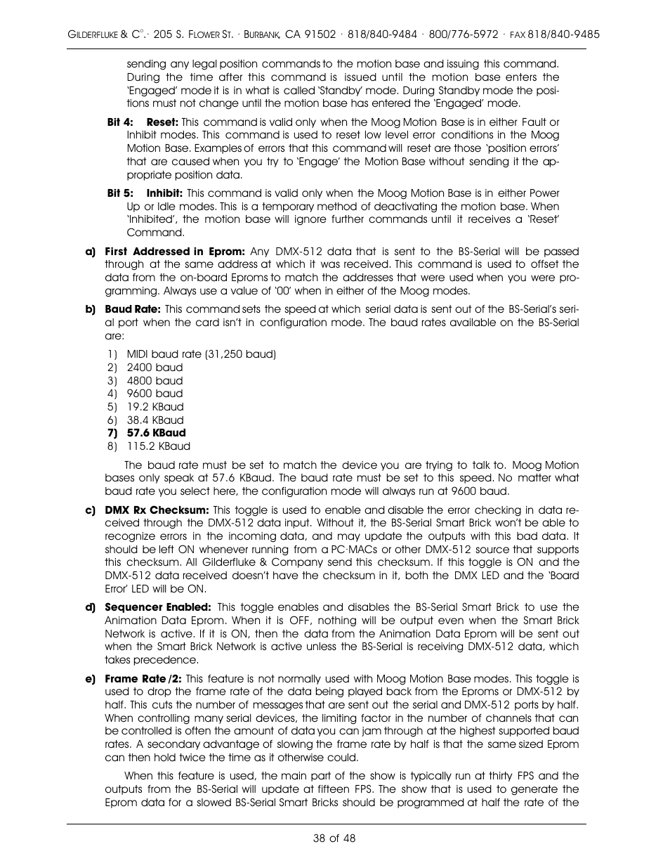 Gilderfluke&Co DMX-512, Serial, and MIDI Output Smart Bricks User Manual | Page 38 / 48
