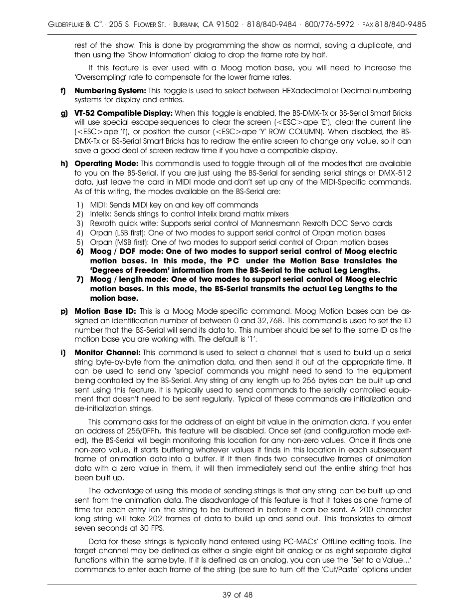 Gilderfluke&Co DMX-512, Serial, and MIDI Output Smart Bricks User Manual | Page 39 / 48