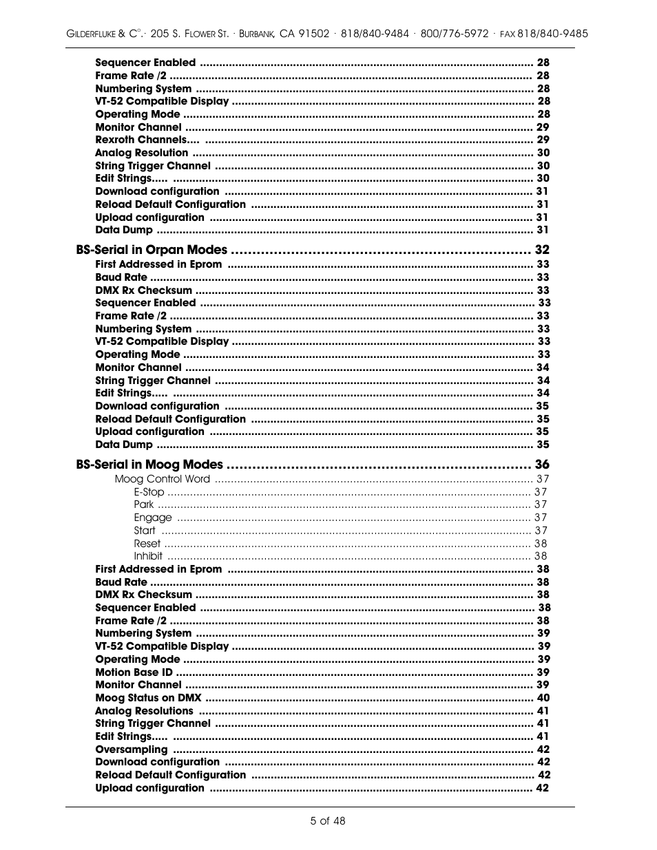 Bs-serial in orpan modes, Bs-serial in moog modes | Gilderfluke&Co DMX-512, Serial, and MIDI Output Smart Bricks User Manual | Page 5 / 48
