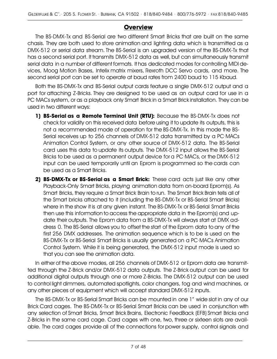 Overview | Gilderfluke&Co DMX-512, Serial, and MIDI Output Smart Bricks User Manual | Page 7 / 48