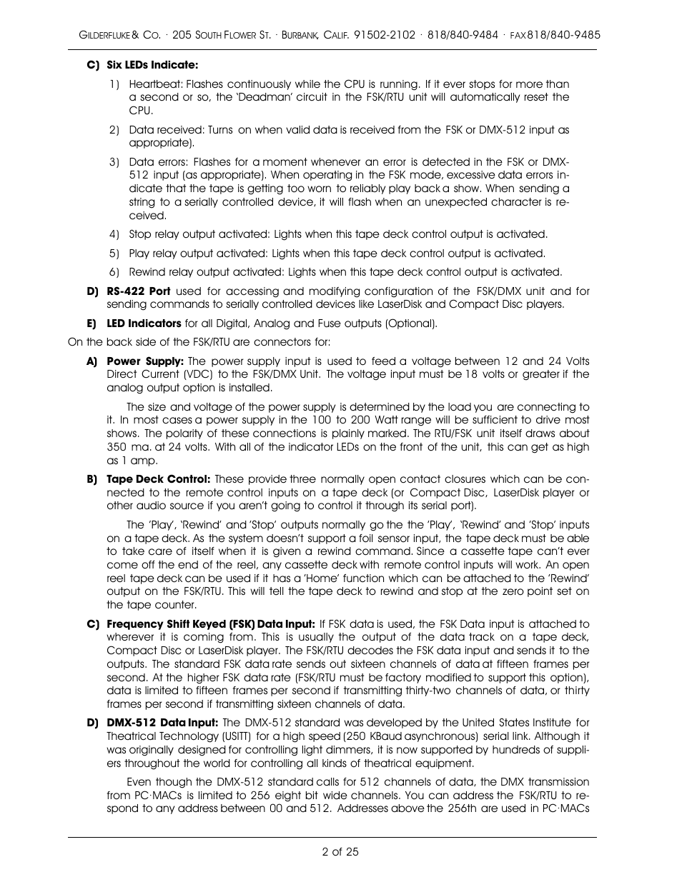 Gilderfluke&Co Frequency Shift Keyed/Remote Terminal Unit User Manual | Page 6 / 29