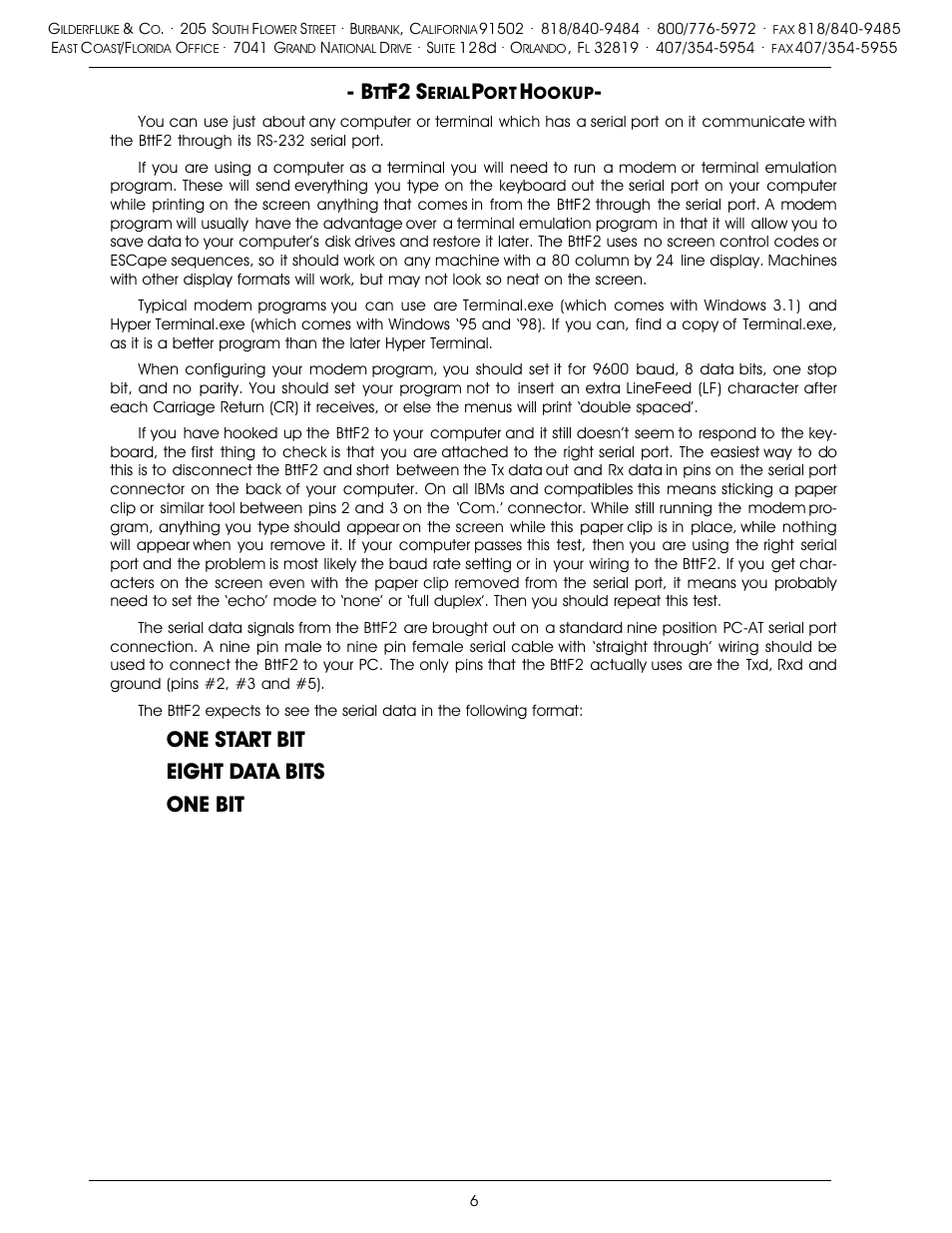 F2 s, One start bit eight data bits one bit | Gilderfluke&Co Back to the Future User Manual | Page 6 / 9