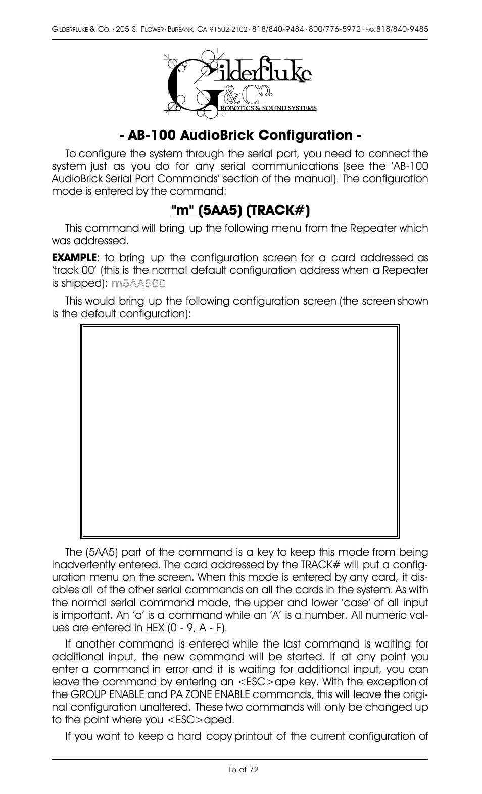 Ab-100 audiobrick configuration, M" (5aa5) (track#) | Gilderfluke&Co 8 Bit Digital Audio Systems User Manual | Page 23 / 80
