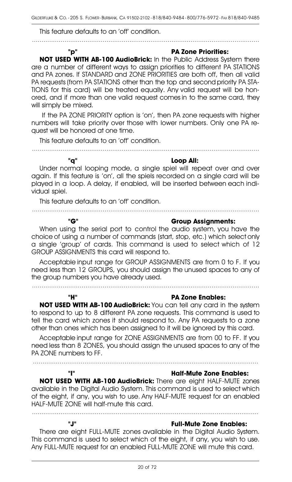 Gilderfluke&Co 8 Bit Digital Audio Systems User Manual | Page 28 / 80