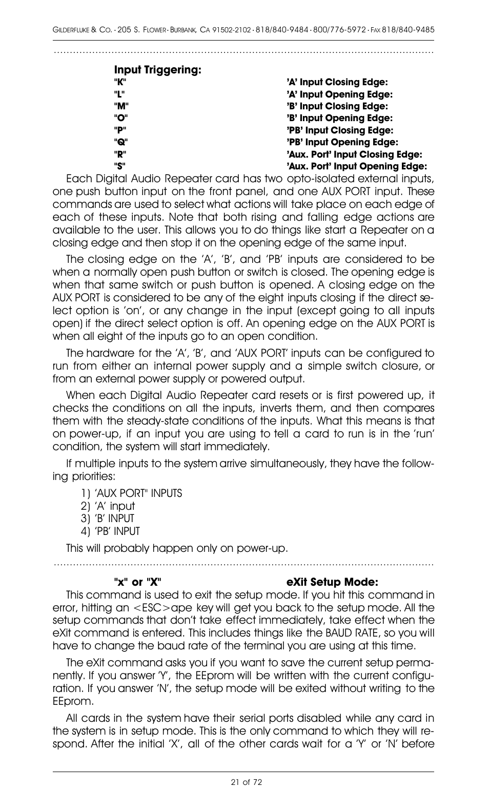 Input triggering | Gilderfluke&Co 8 Bit Digital Audio Systems User Manual | Page 29 / 80