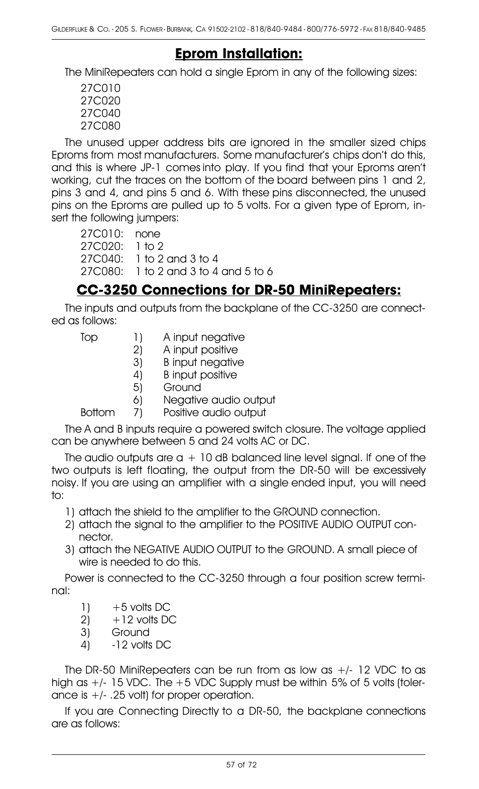 Eprom installation | Gilderfluke&Co 8 Bit Digital Audio Systems User Manual | Page 65 / 80