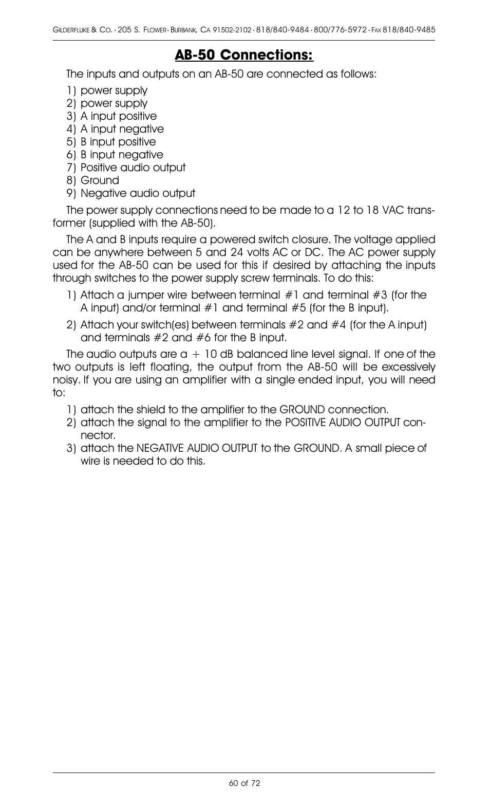 Ab-50 connections | Gilderfluke&Co 8 Bit Digital Audio Systems User Manual | Page 68 / 80