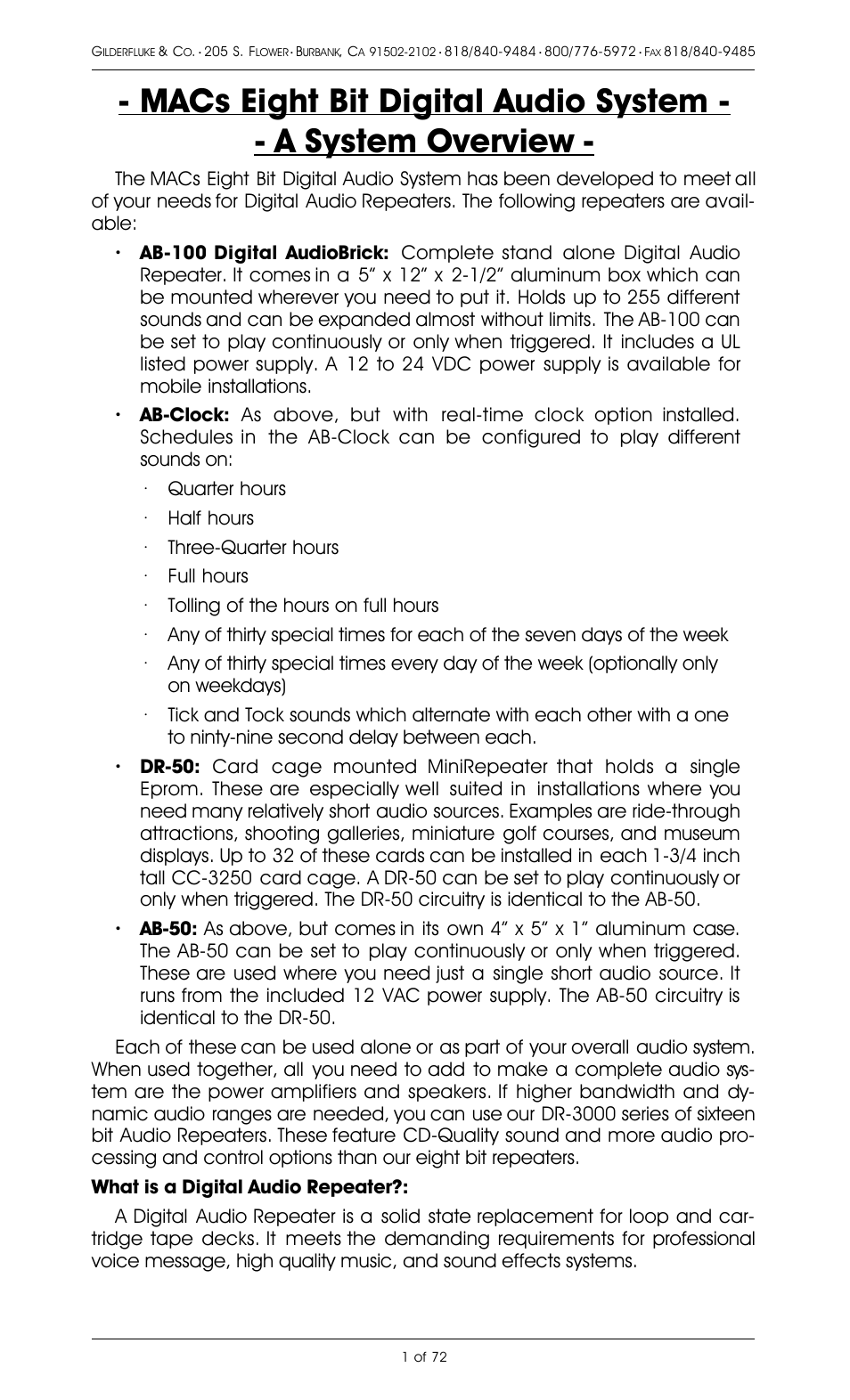 Gilderfluke&Co 8 Bit Digital Audio Systems User Manual | Page 9 / 80