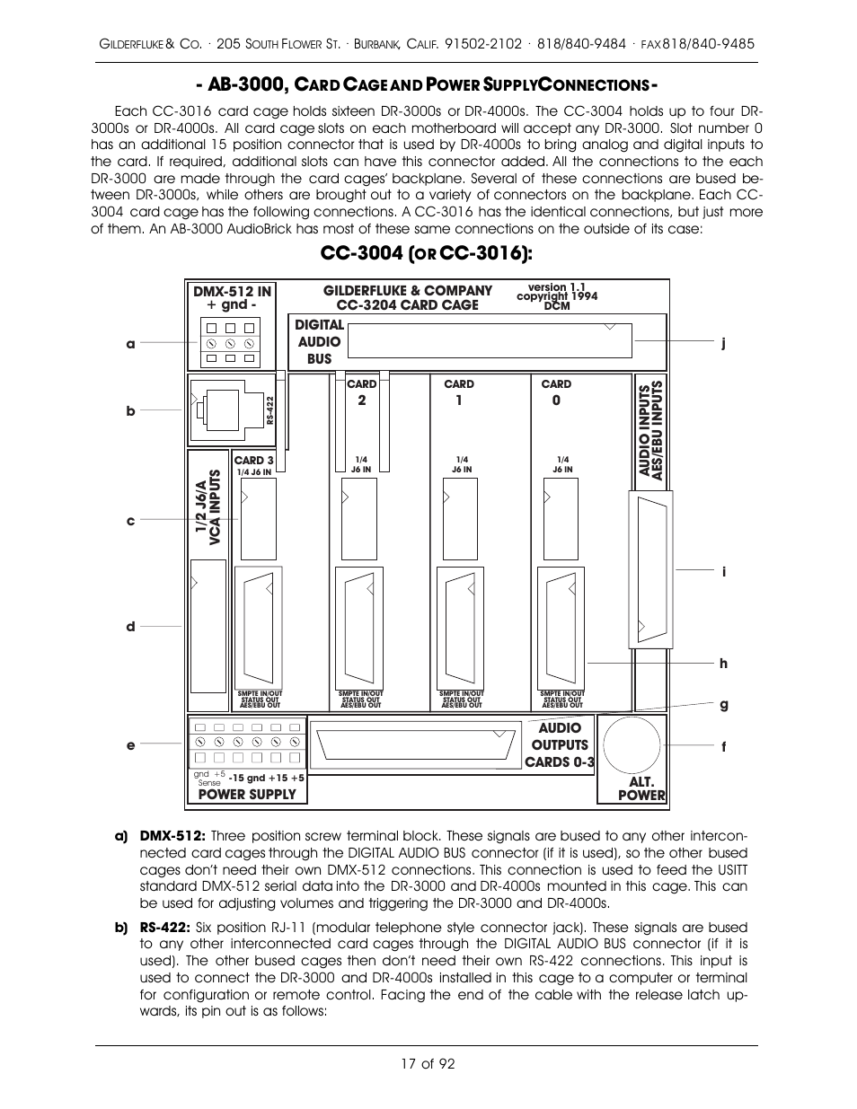 Ab-3000, c, Cc-3004, Cc-3016) | Age and, Ower, Upply, Onnections | Gilderfluke&Co 16 Bit CD-Quality Digital Audio Systems User Manual | Page 25 / 100