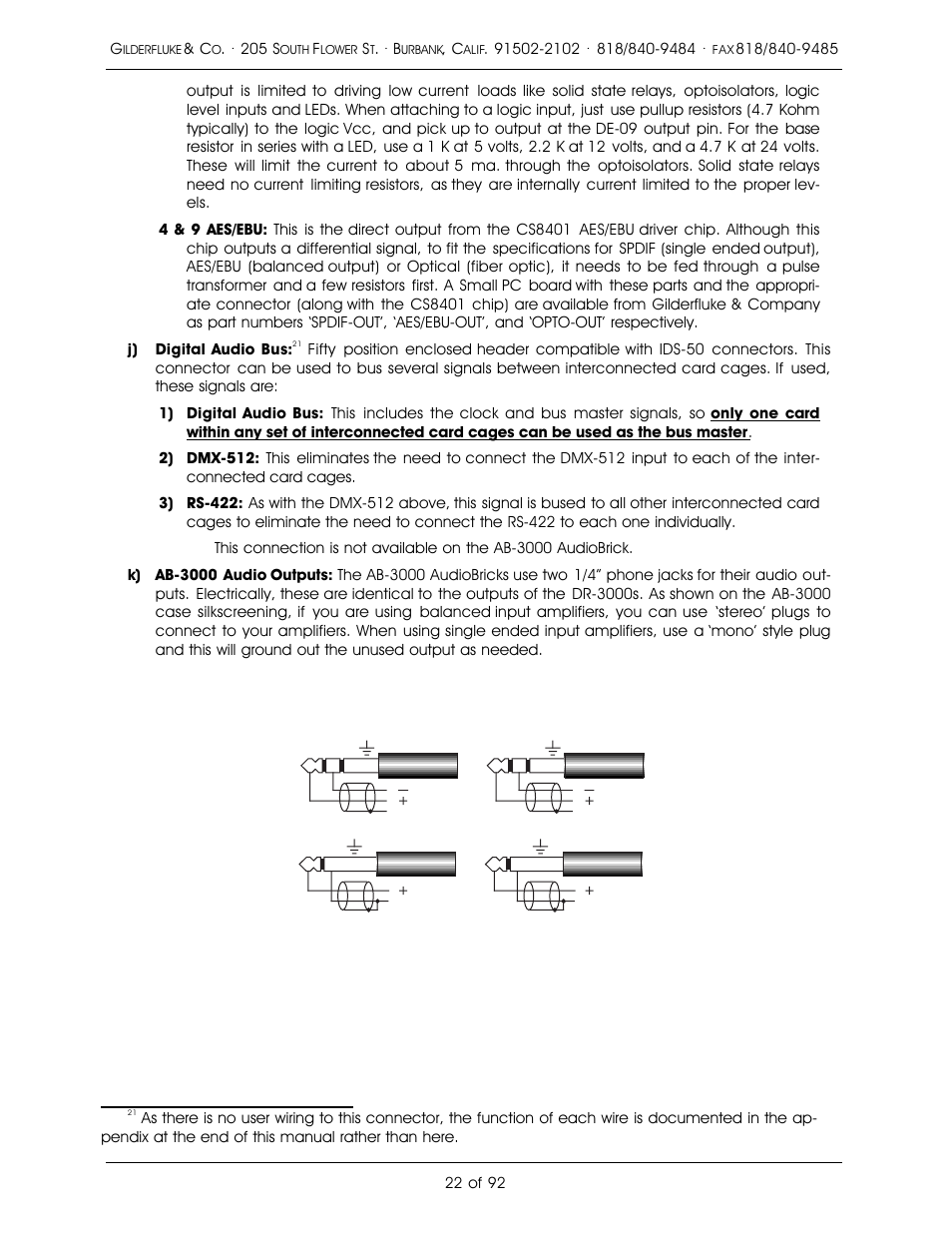 Line out (left), Line out (right) | Gilderfluke&Co 16 Bit CD-Quality Digital Audio Systems User Manual | Page 30 / 100