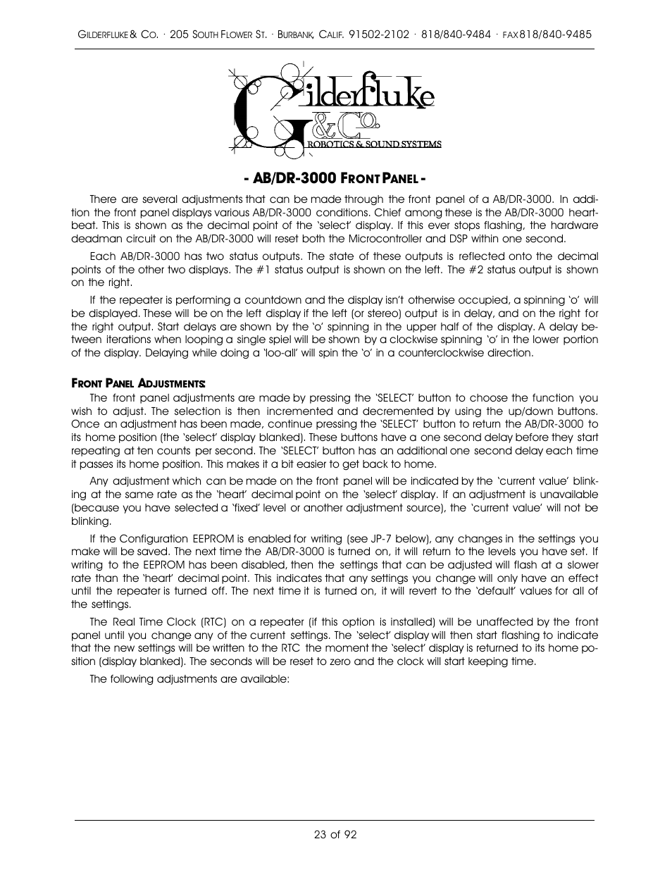 Ab/dr-3000 f | Gilderfluke&Co 16 Bit CD-Quality Digital Audio Systems User Manual | Page 31 / 100