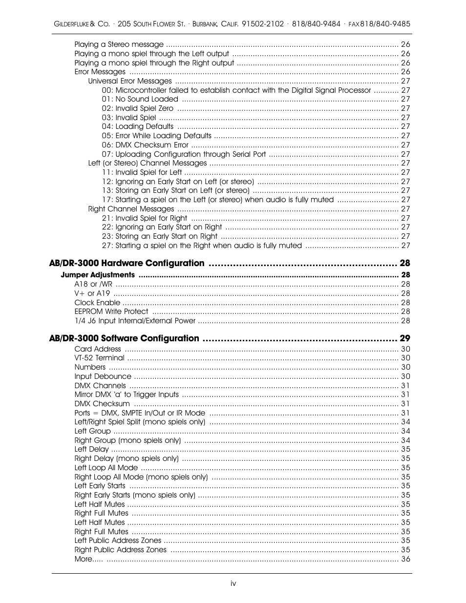 Ab/dr-3000 hardware configuration, Ab/dr-3000 software configuration | Gilderfluke&Co 16 Bit CD-Quality Digital Audio Systems User Manual | Page 4 / 100