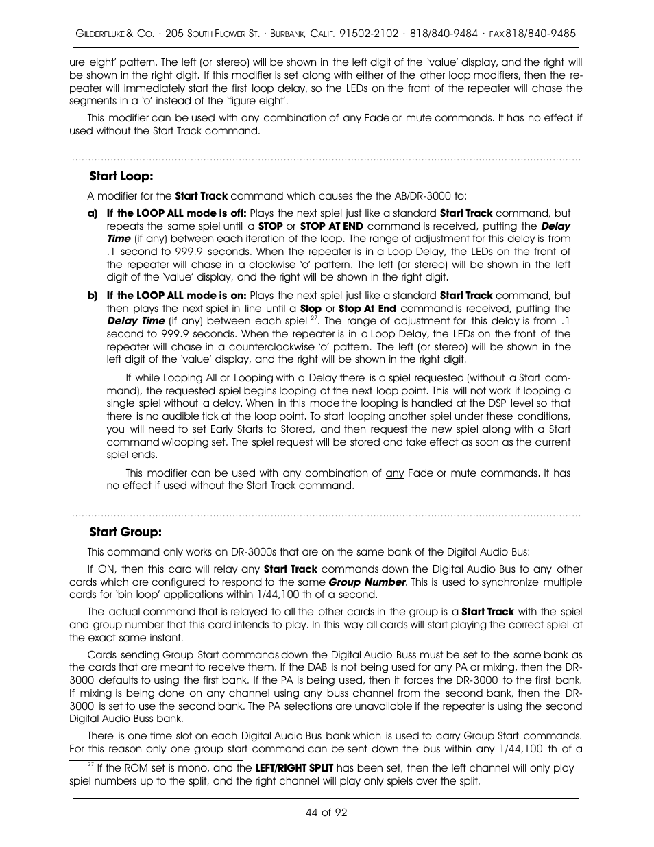 Start loop, Start group | Gilderfluke&Co 16 Bit CD-Quality Digital Audio Systems User Manual | Page 52 / 100