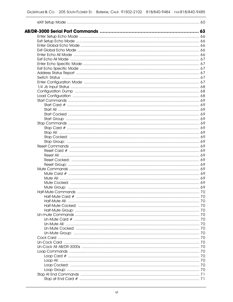 Ab/dr-3000 serial port commands | Gilderfluke&Co 16 Bit CD-Quality Digital Audio Systems User Manual | Page 6 / 100