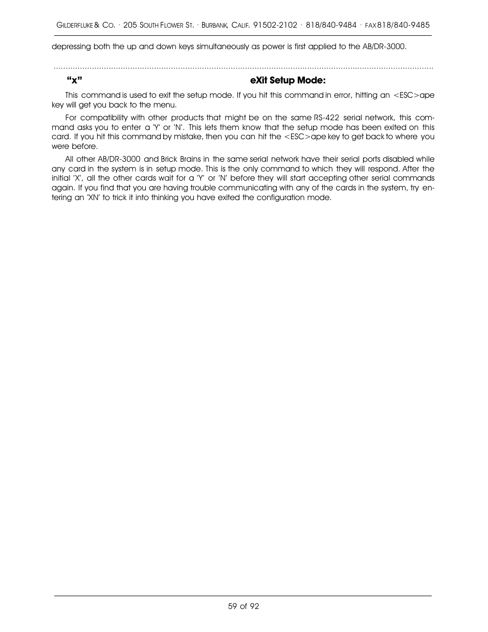 Òxó exit setup mode | Gilderfluke&Co 16 Bit CD-Quality Digital Audio Systems User Manual | Page 67 / 100
