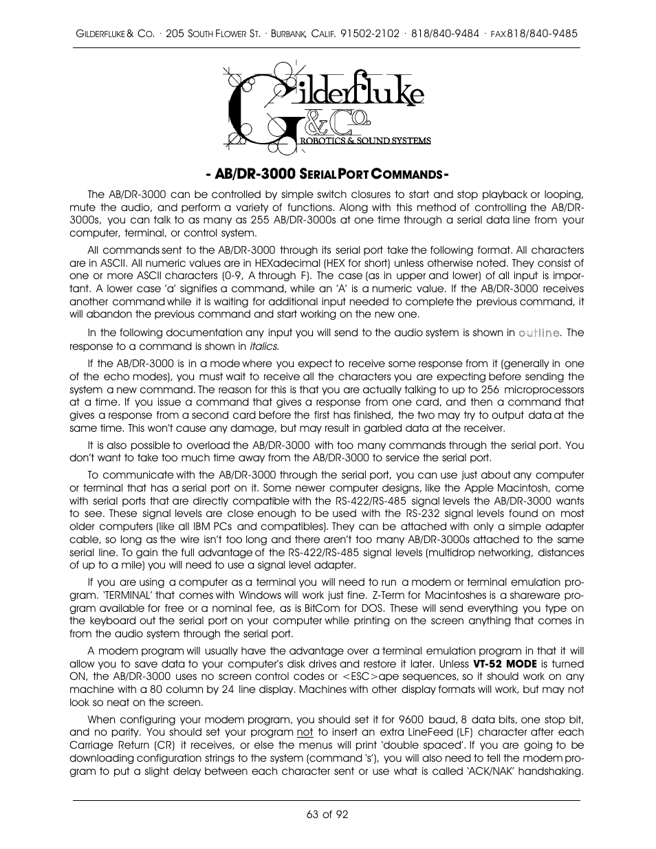 Ab/dr-3000 s | Gilderfluke&Co 16 Bit CD-Quality Digital Audio Systems User Manual | Page 71 / 100