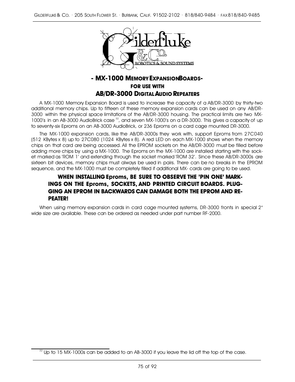 Mx-1000 m, Ab/dr-3000 d | Gilderfluke&Co 16 Bit CD-Quality Digital Audio Systems User Manual | Page 83 / 100
