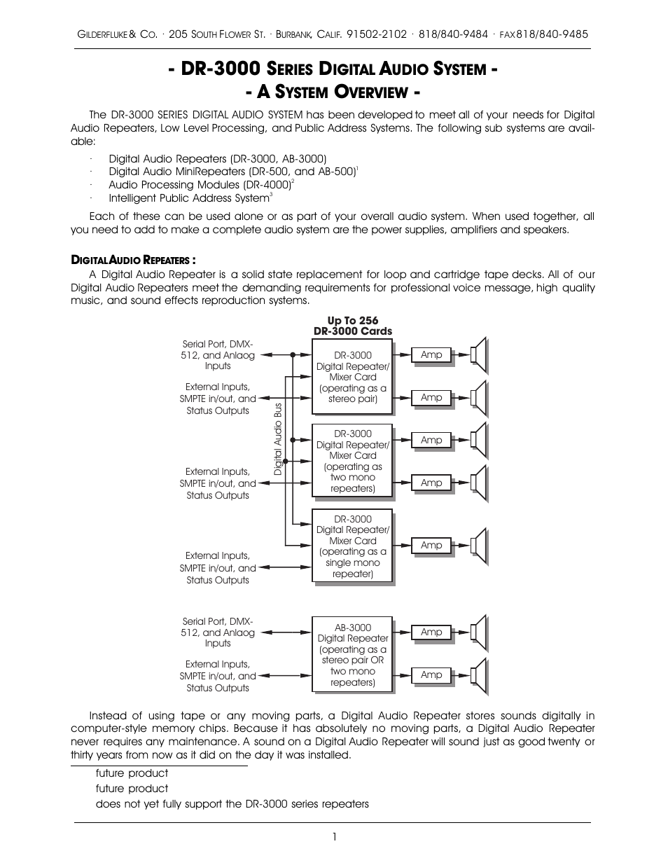 Dr-3000 s, Eries, Igital | Udio, Ystem, Verview | Gilderfluke&Co 16 Bit CD-Quality Digital Audio Systems User Manual | Page 9 / 100