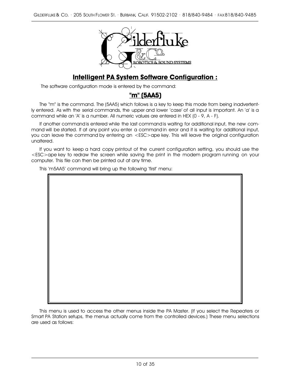 Intelligent paêsystem software configuration, M" (5aa5) | Gilderfluke&Co PA System User Manual | Page 14 / 39