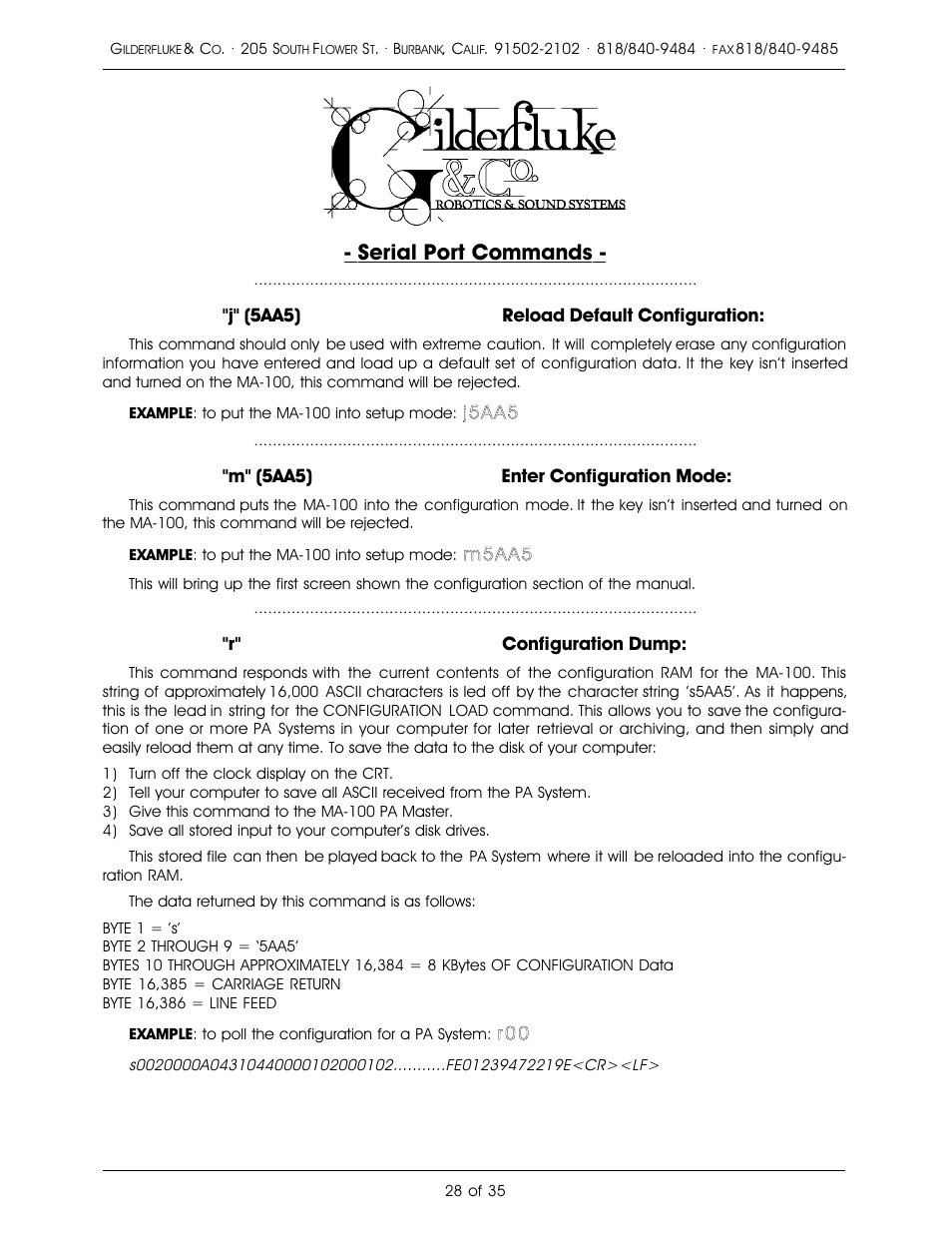 Serial port commands | Gilderfluke&Co PA System User Manual | Page 32 / 39