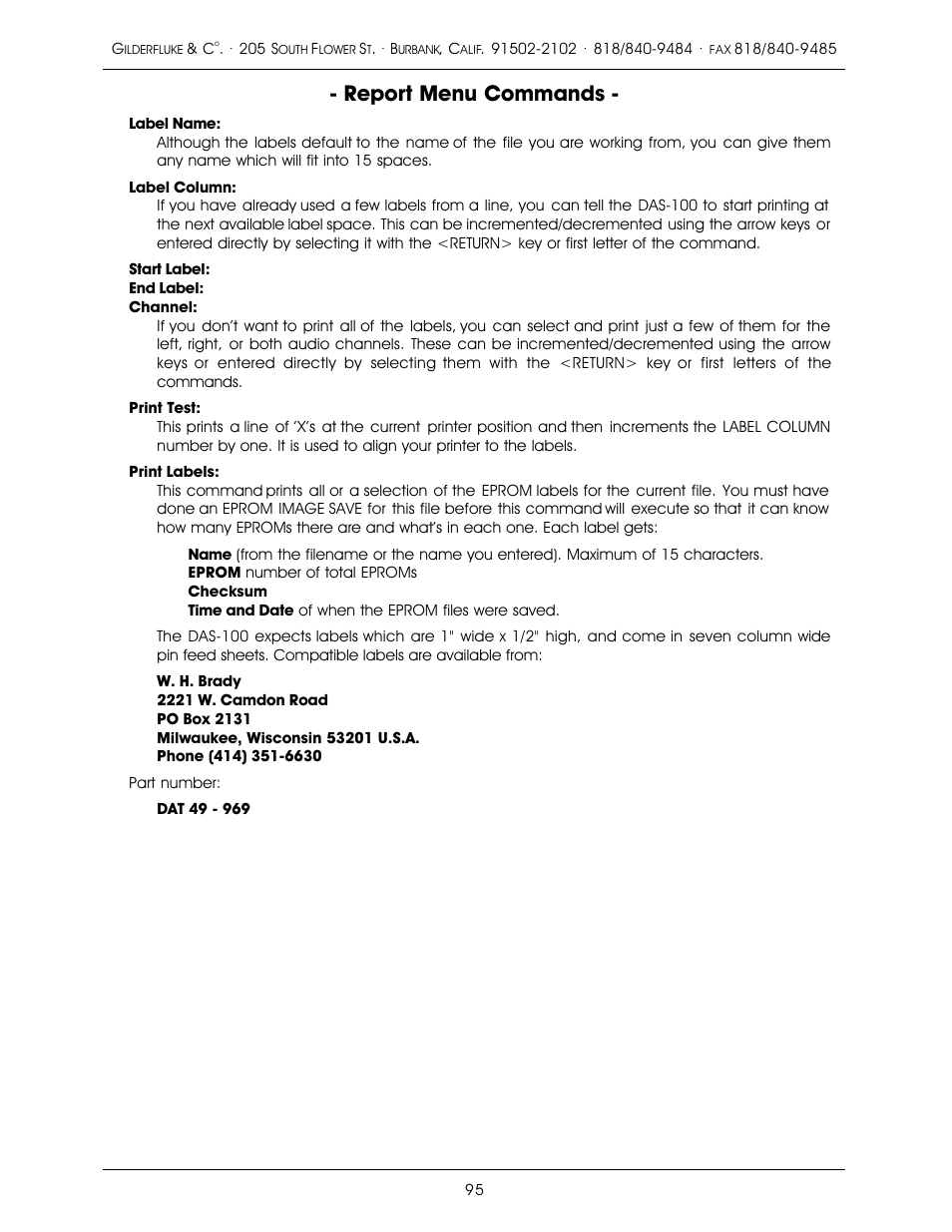 Report menu commands | Gilderfluke&Co old MACs 8 bit Digital Audio System User Manual | Page 105 / 110