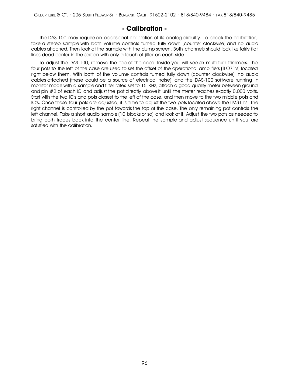Calibration | Gilderfluke&Co old MACs 8 bit Digital Audio System User Manual | Page 106 / 110