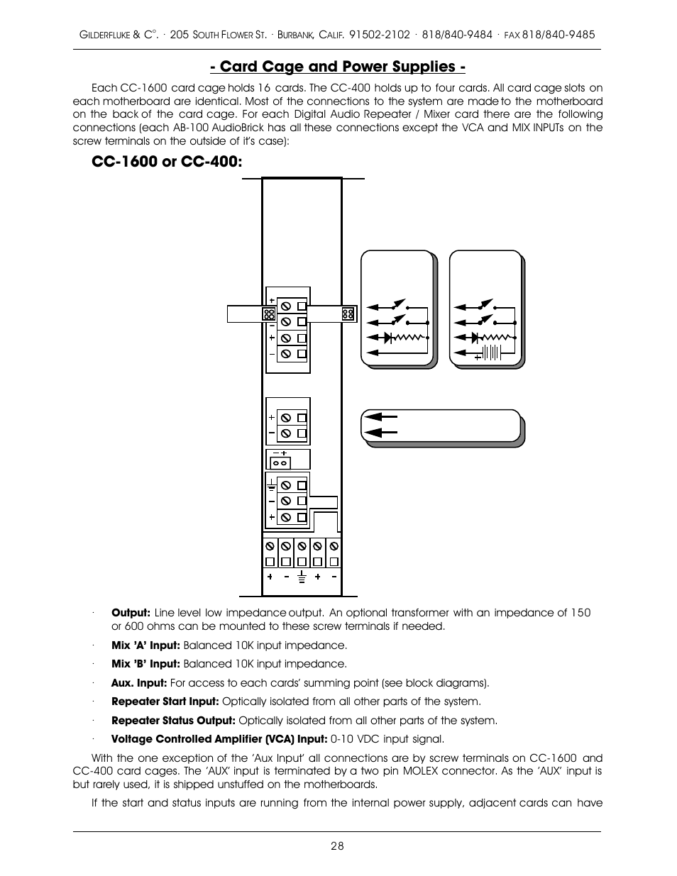 Card cage and power supplies, 0 to 10 volts dc | Gilderfluke&Co old MACs 8 bit Digital Audio System User Manual | Page 38 / 110