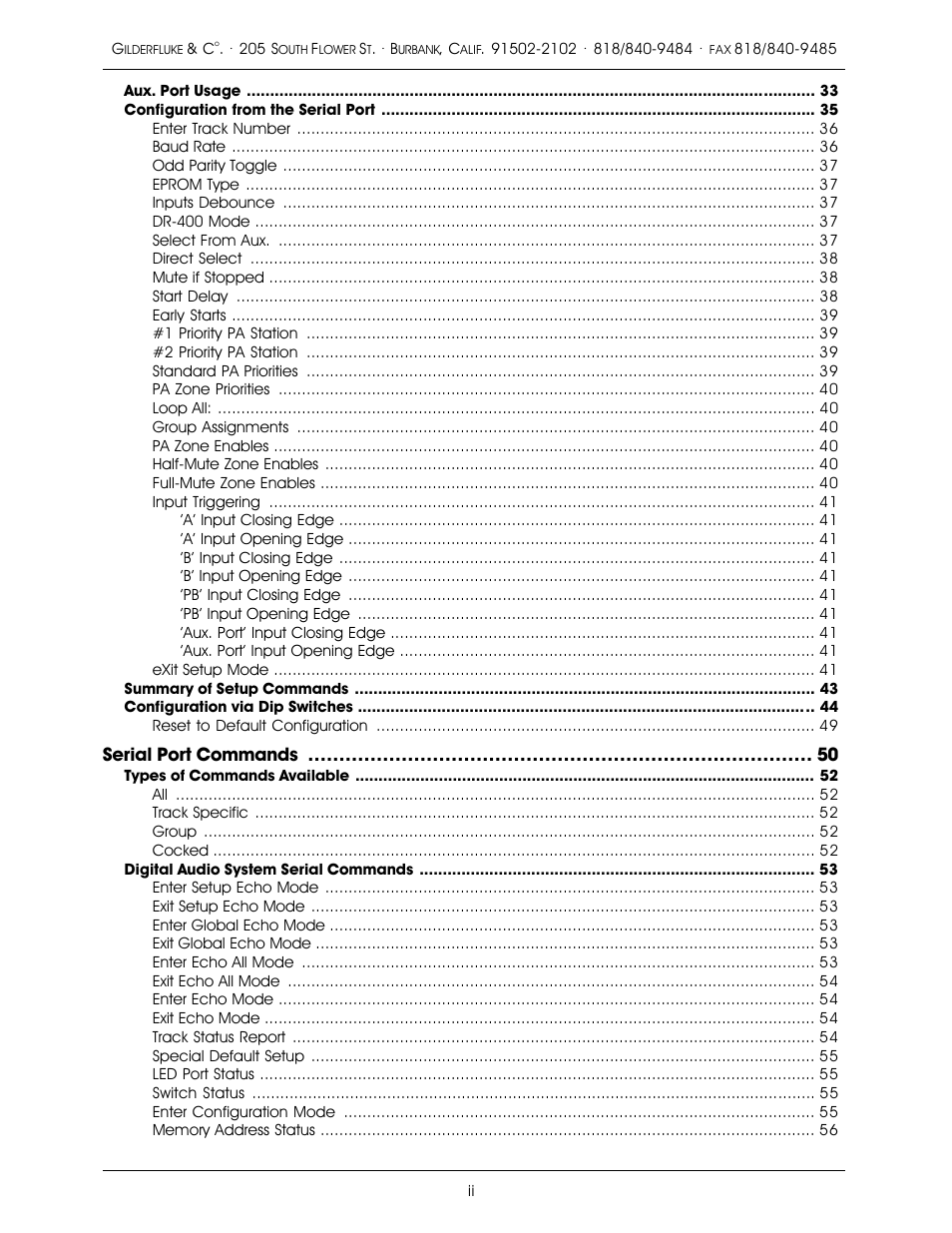 Serial port commands | Gilderfluke&Co old MACs 8 bit Digital Audio System User Manual | Page 4 / 110