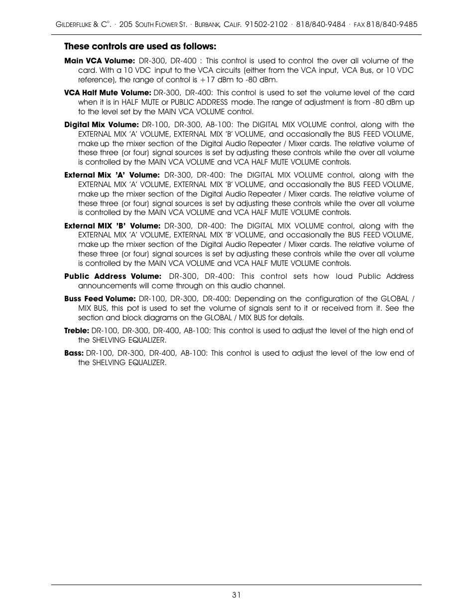 These controls are used as follows | Gilderfluke&Co old MACs 8 bit Digital Audio System User Manual | Page 41 / 110