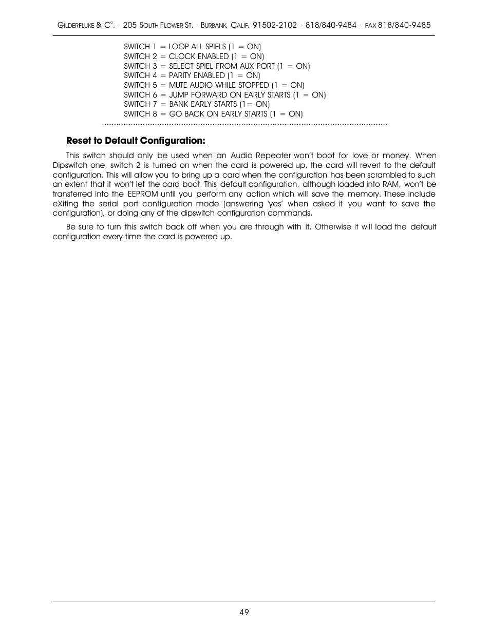 Reset to default configuration | Gilderfluke&Co old MACs 8 bit Digital Audio System User Manual | Page 59 / 110