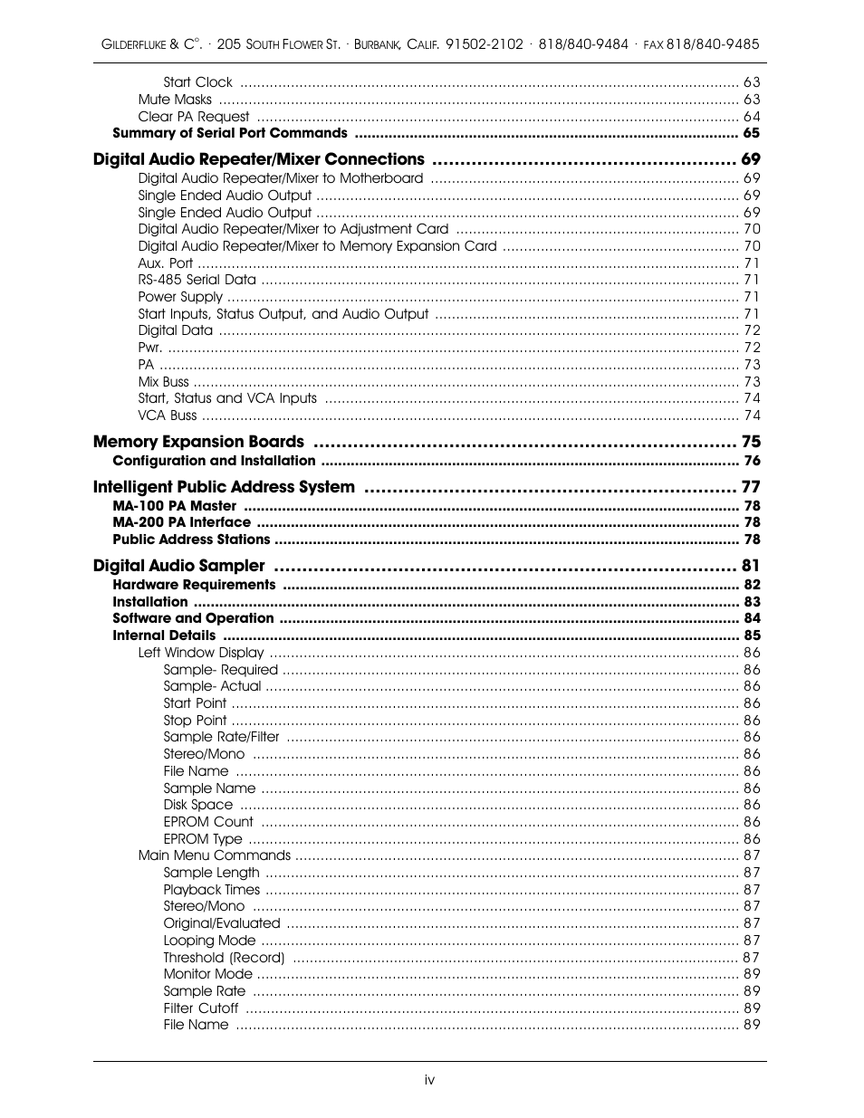 Digital audio repeater/mixer connections, Intelligent public address system, Digital audio sampler | Gilderfluke&Co old MACs 8 bit Digital Audio System User Manual | Page 6 / 110