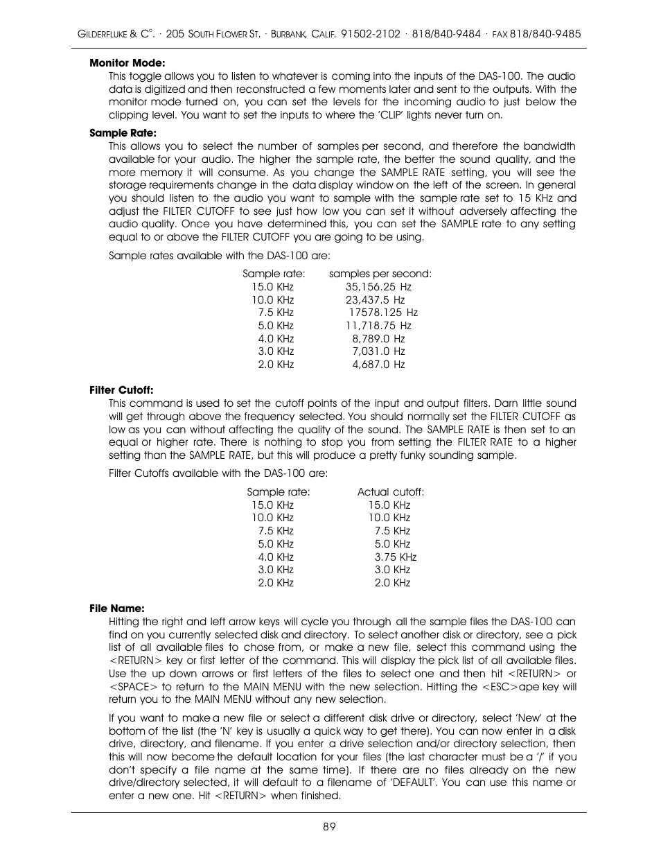 Gilderfluke&Co old MACs 8 bit Digital Audio System User Manual | Page 99 / 110