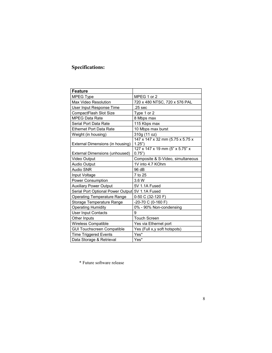 Specifications | Gilderfluke&Co Video Chameleon User Manual | Page 8 / 12