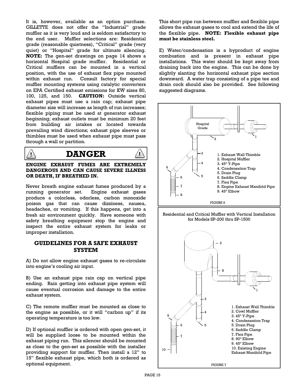 Danger, Guidelines for a safe exhaust system | Gillette Generators SP-1500 User Manual | Page 15 / 30