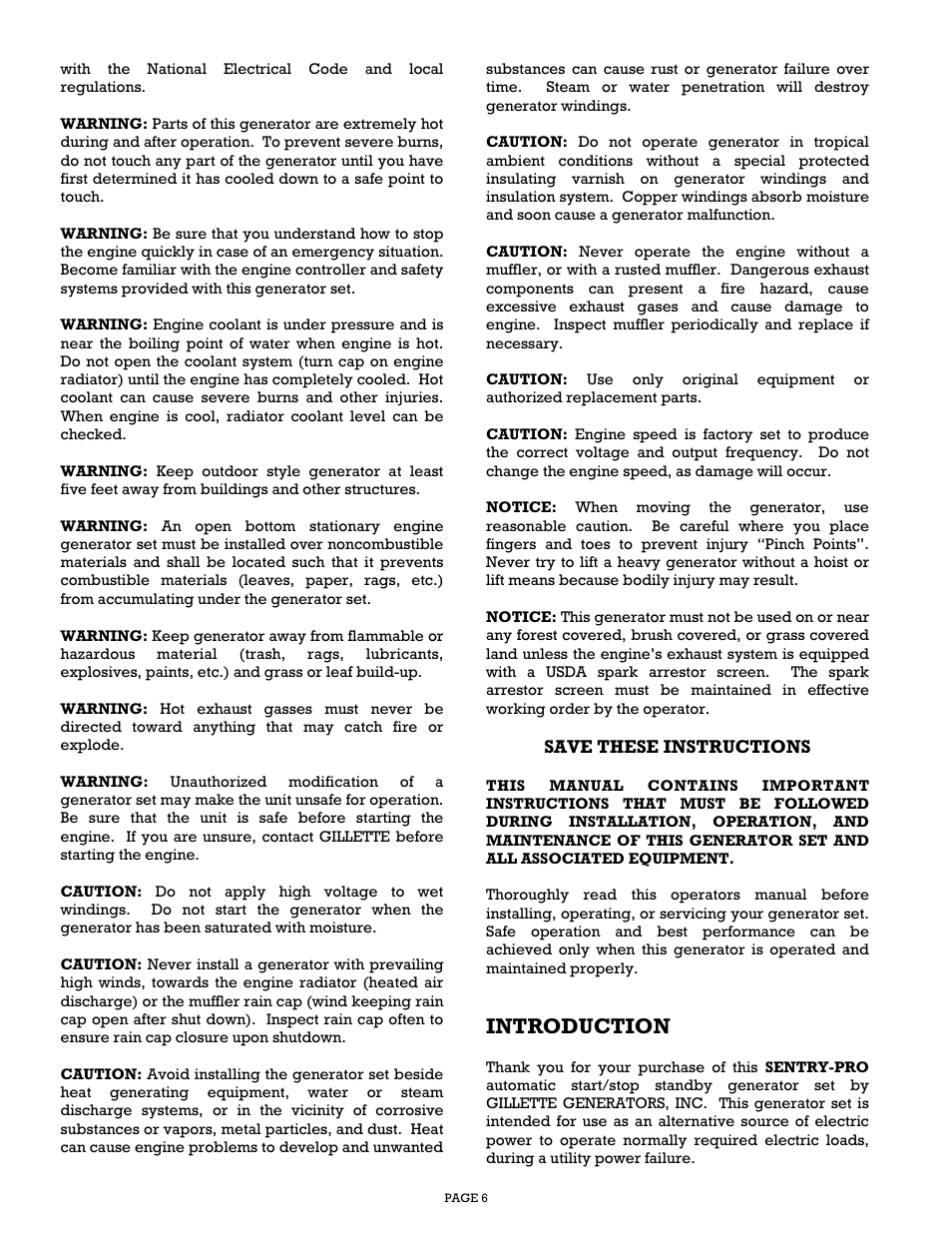 Introduction | Gillette Generators SP-1500 User Manual | Page 6 / 30