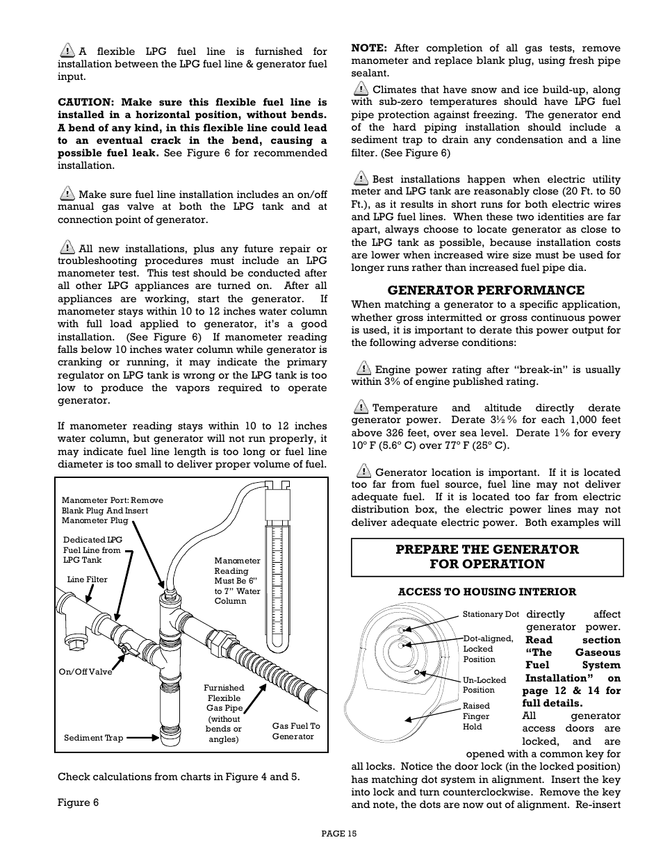 Generator performance, Prepare the generator for operation | Gillette Generators SPP-180 User Manual | Page 15 / 32