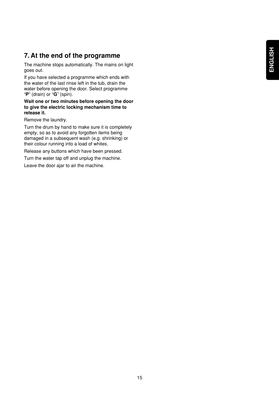 At the end of the programme | Zanussi FA 523 User Manual | Page 15 / 42