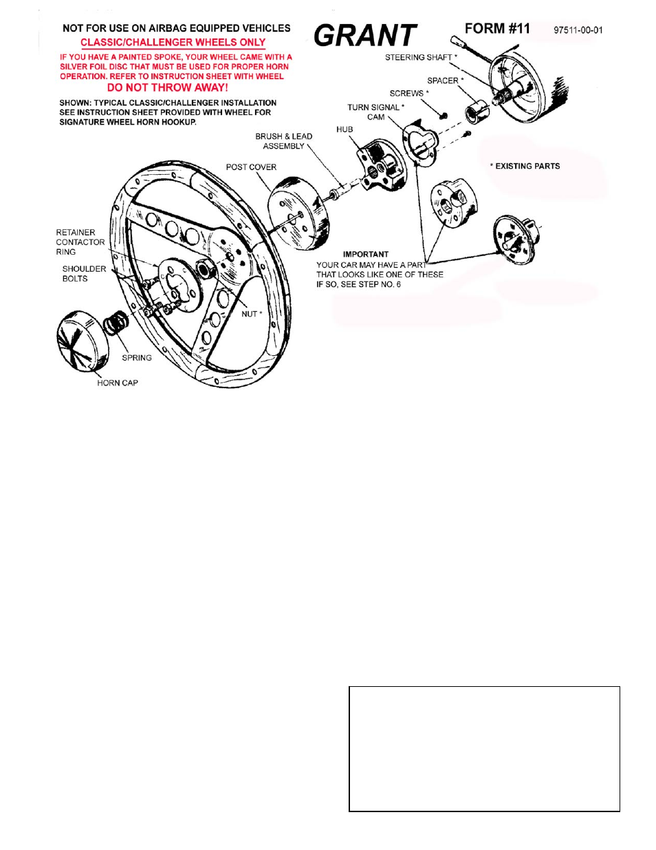 Grant Part #4197 - Standard Installation Kit User Manual | 1 page